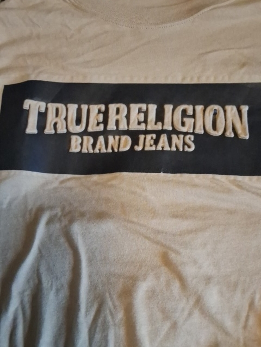 True Religion Cream Tee with Black Logo Panel